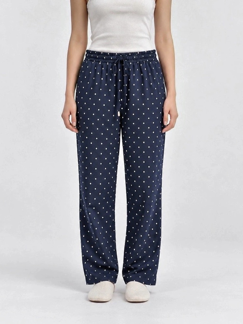 Zara Polka Dot Jogger Pants in Blue & White Size Medium
